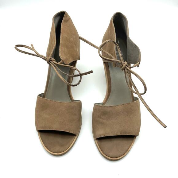 Eileen Fisher Ann Nubuck Suede Ankle Tie Heel Sandal Brown 9.5 - Picture 3 of 10